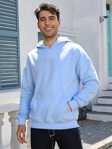 Mens Casual  Hoodies Long Sleeve Sweatshirt Pullover With Pocket Long Sleeve Shirts - Màu xanh da trời - Xem 2