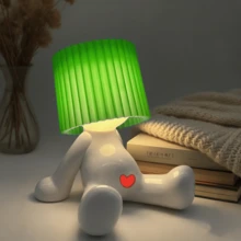 Cute Seated Shy Boy Table Lamp - LED Warm Light For Bedroom Ambience, Creative Bedroom Ambience Light, Compact & Lightweight, USB-Powered, Ideal For Home Use - màu xanh lá - Xem 2