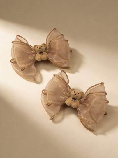 2 piezas Clips para el cabello con silueta de oso de malla, accesorios para el cabello lindos y con forma de oso, coloridos y de moda, adecuados para uso diario, regalo de regreso a la escuela, Día de San Valentín, Día de la Madre, fiesta de cumpleaños, regalo de Año Nuevo