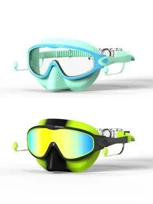 Children's Swimming Goggles With Nose Clip, Anti-Fog Anti-Leak Swimming Goggles, Suitable For Children Aged 4-15