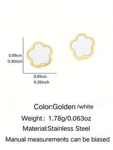 1 Pair Elegant & Cute Floral Design Stainless Steel Earrings, Suitable For Women's Daily Wear And Party Occasions, Great Mother's Day Gift - Yellow Gold - View 9