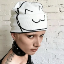 2D 恶搞脸表情包针织帽，保暖拉法帽，适合亚文化角色扮演、面部表演、恶作剧，防尘，适合所有人，复活节、主题派对、愚人节、舞台表演、恶作剧、感恩节、新年礼物 - 黑色 - 查看 5