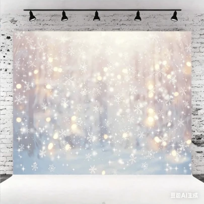 冬日白色雪花摄影背景，圣诞雪景仙境背景，圣诞快乐闪亮雪花环家居节日派对装饰