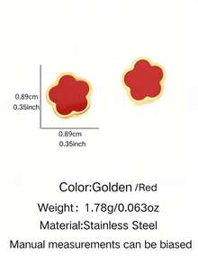 1 Pair Elegant & Cute Floral Design Stainless Steel Earrings, Suitable For Women's Daily Wear And Party Occasions, Great Mother's Day Gift - Yellow Gold - View 12