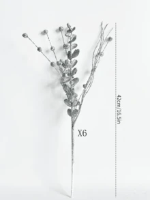 1株/3株/6株人造亮片植物，42厘米仿真浆果枝，圣诞树装饰，适用于客厅、卧室、婚礼、派对、家居装饰、桌面摆件。感恩节和圣诞节用品，家居装饰，餐桌装饰，室内外圣诞装饰，房间圣诞摆件。 - 銀色 - 查看 6