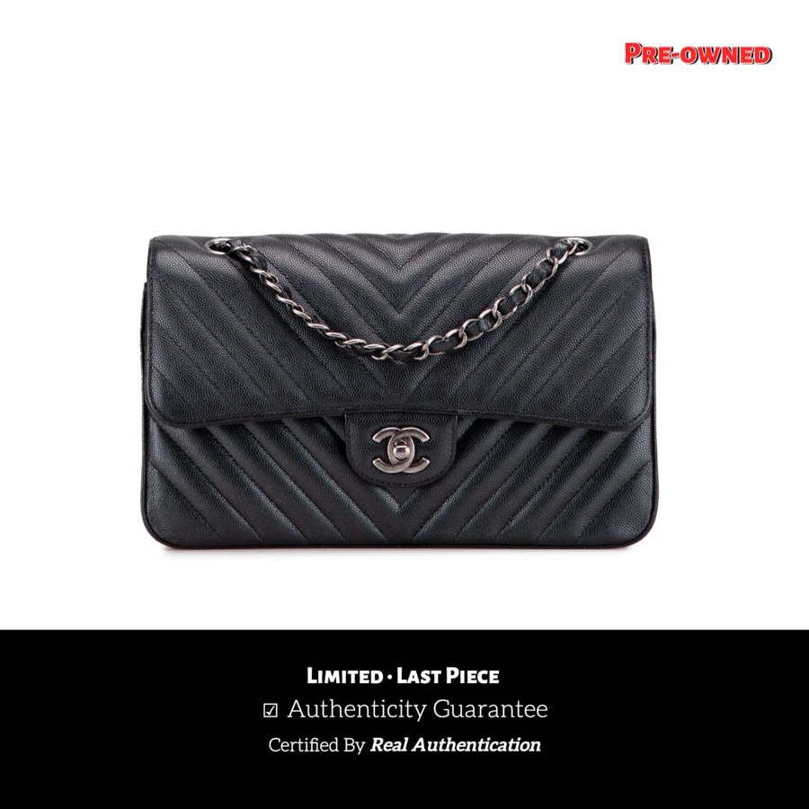 CHANEL Authenticated  PRE-OWNED Medium Classic Caviar Double Flap Bag - 黑色 - 查看 1