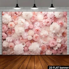 2D Flat 1pc Spring Pink & White Rose Portrait Backdrop, Floral Wall Wedding Photography Background, Bridal Shower Party Decor, Photo Studio Prop Banner