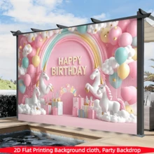 1pc,2d Flat,Rainbow Unicorn Birthday Party Backdrop Banner, Magical Unicorn Theme Party Decorations, Polyester Fabric, Suitable For Photo Booths, Parties, Birthdays, Celebrations, And Indoor/Outdoor Family Birthday Party Decorations, Front Porch, Yard, Garage, And Home Decor.