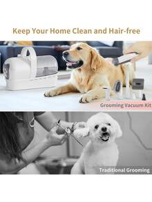 7合1宠物美容吸尘器套装，包含狗狗美容剪毛器、宠物毛发去除器，强劲吸力，低噪音，1升集尘杯