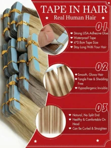 沙龙级直发接发，采用真人发丝，双面胶粘合，无缝隐形贴合，打造极致自然外观，完美融合，无痕自然。提供自然黑、深棕（#2）和S18/613金色挑染等多种颜色选择，长度可选10、12、14、16、18、20、22、24英寸，专为发量细软的女性设计，打造丰盈饱满的秀发，实现最大程度的覆盖效果。 - 彩色 - 查看 5