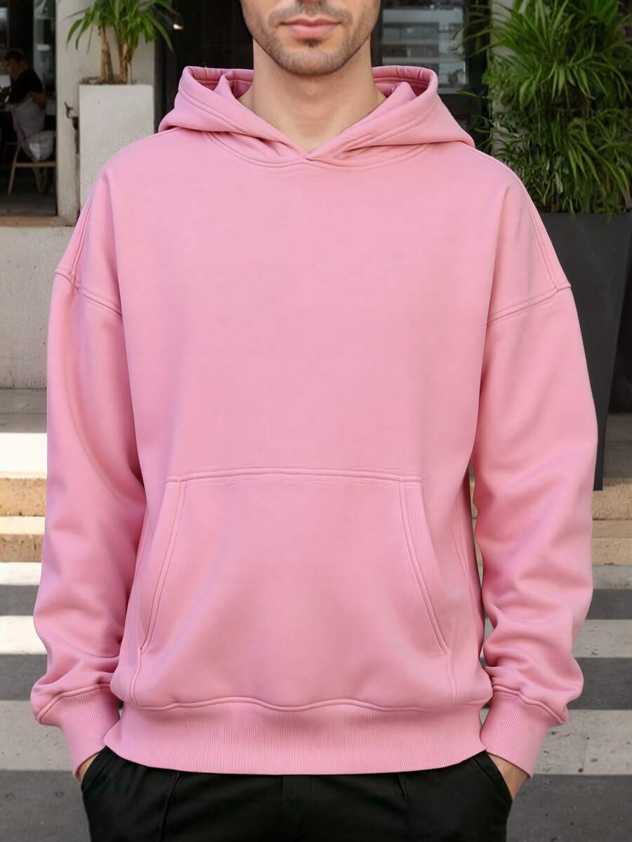 Mens Casual  Hoodies Long Sleeve Sweatshirt Pullover With Pocket Long Sleeve Shirts - 深粉 - 查看 1