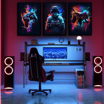 3pcs Unframed Canvas Posters, Modern Art, Cool Gaming Devices, Character Background, Neon Art Oil Painting Posters, Suitable For Bedroom, Living Room, Dining Room, Kitchen, Study, Corridor, Dormitory Decoration, Ideal Gift For Friends, Wall Art, Wall Decor, Home Decor, Room Decor Canvas Painting