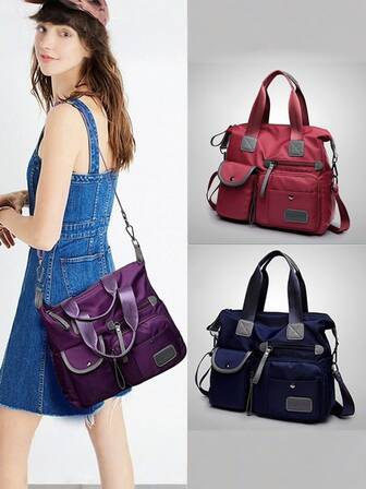 Unisex Waterproof Nylon Shoulder Bag, Large Capacity Multi-Functional Handbag & Crossbody Bag, Suitable For Teenagers, College Students, Office, Beach, Random Zipper