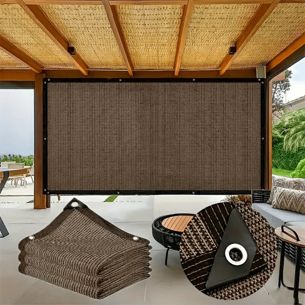 1pc Outdoor Home Garden Privacy Net, Breathable Windproof Sun Shade Mesh, Brown