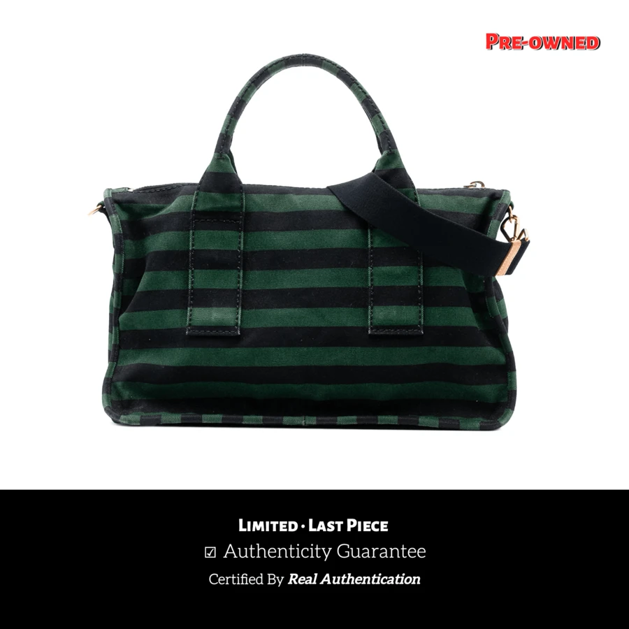 Authenticated Prada PRE-OWNED Canvas Canapa Righe Striped Satchel Bag - màu xanh lá - Xem 1