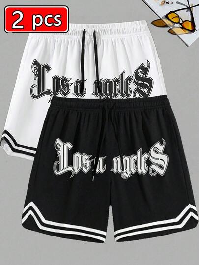 男士休闲运动短裤两件套，男友风印花，抽绳腰带，弹力轻便运动裤，适合篮球、棒球、健身、跑步、训练、运动、户外活动，父亲节礼物