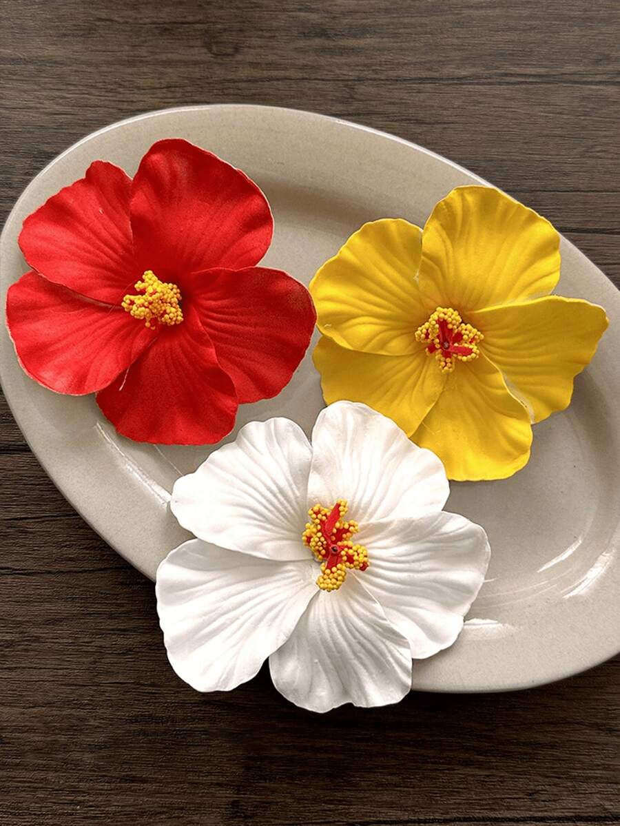 3件套扎染花朵发夹，红、黄、白三色，9厘米，时尚百搭，优雅高端，简约纯色侧夹，适合日常通勤、休闲、派对、度假、马尾辫、发髻、洗脸、化妆等场合，可用作服装配饰，搭配女士度假装，也可用作发夹、发卡、发饰、新年装饰、波西米亚风、夏威夷风发饰。 - 彩色 - 查看 1