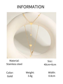 1条Y字形项链，简约心形吊坠锁骨链，不锈钢流苏项链，夏季必备 - 金色 - 查看 6