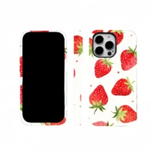 Linda carcasa de teléfono móvil de niña, diseño único para hombres y mujeres, lindo estilo de cómic de dibujos animados. Carcasa de teléfono móvil de color. Adecuado para iPhone y . Patrones de puntos de onda, puntos de onda de fresa pintados a mano, carcasa de teléfono móvil de lentejuelas. Moda sencilla - Blanco - Ver 4