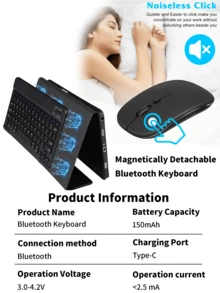 Wireless Bluetooth Keyboard (150mAh) And Mouse Stylus Holder Detachable Keyboard Case For Samsung Galaxy Tab And IPad, Redm IPad SE (Blue) - Blue - View 7