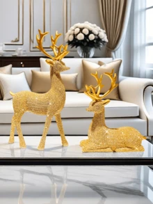 2pcs Luxury Gold Glitter Deer Decor Set - Adorned With Shimmering Decorations, It Is An Ideal Choice For Living Room Shelves, Coffee Tables, And Bedroom Vanities. It Adds An Elegant And Fashionable Touch, Making It A Popular Decoration For Creating Stylish Indoor Decor, Room Decor, Home Decor, Valentine's Day Gifts, Back-To-School Gifts, Eid Al-Fitr Decorations, And Eid Al-Fitr Gifts.