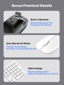 REMAX Combo de teclado y mouse inalámbrico de doble modo 2.4G + Bluetooth, ultra delgado y silencioso, compatible con conexión a múltiples dispositivos, teclas ergonómicas de ABS, teclas de función multimedia FN, diseño minimalista y moderno - Multicolor - Ver 9