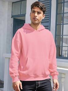 Mens Casual  Hoodies Long Sleeve Sweatshirt Pullover With Pocket Long Sleeve Shirts - Màu Hồng baby - Xem 3