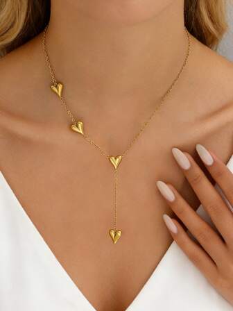 VceTd 1pc Romantic Stainless Steel Y-Necklace With Heart Pendant, Suitable For Women's Dates, Engagements Or As A Gift For Loved Ones