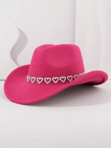 1pc Adult Rhinestone Heart Denim Cowboy Hat - Valentine's Day Pink Felt Western Cowboy Hat, Solid Soft Brim Hat, Suitable For Parties, Gatherings And Outdoor Activities - Heart-shaped Sequins - View 11