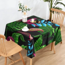 1pc Tropical Plant Printed Tablecloth, Suitable For Party, Picnic, Dinner Decoration, Green Leaf Pattern Polyester Tablecloth, Fits Living Room, Kitchen, Dining Room Table Decor, Machine Washable, Easy To Clean