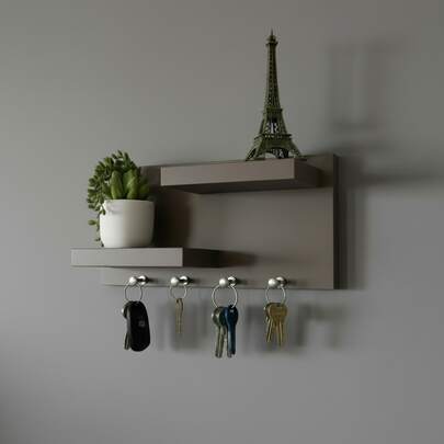 Porta Chave De Decoração Cinza Com Prateleiras Para Casa Em MDF