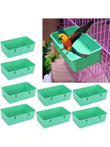 2Pcs Creative Green Parrot Bathtub & Food Tray - Multifunctional Bird Feeder & Animal Cage Shower Box(Trumpet) - Green 2pcs - View 1