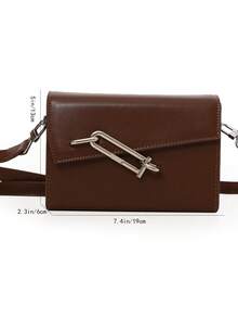 男士纯色多功能大容量翻盖单肩包，适合日常通勤、购物、存放手机和零钱 - 棕色 - 查看 5