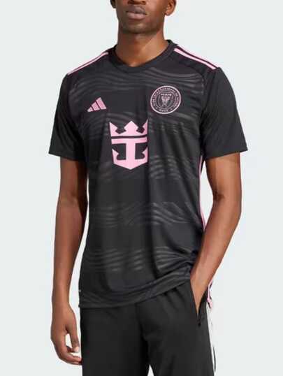  Adidas Inter Miami CF 23/24 Away Jersey, Graphic Print Color-Blocked Quick-Drying Short-Sleeved Soccer Jersey, Fan Version, Internacional Away Team, Messi #10 Men's Style.
