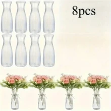 Bộ 8/6/4/2 bình hoa nhựa kẻ sọc, bình hoa trong suốt dùng để cắm hoa và trang trí, thích hợp cho bó hoa, ngày lễ, trang trí nhà cửa, bàn ăn, đám cưới, tiệc tùng. - Nhiều màu - Xem 4