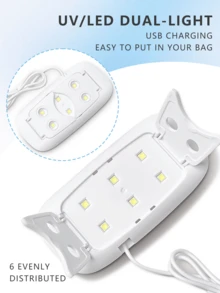 6件套白色迷你美甲灯，UV/LED美甲烘干机，便携式Micro USB供电凝胶美甲固化灯，家用 - 白色 - 查看 3