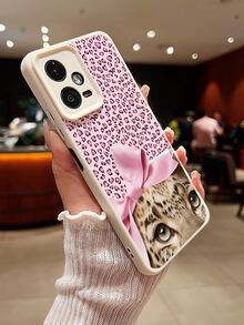 1 pieza Funda de teléfono suave, a prueba de agua y golpes, antideslizante, con diseño de lazo de estampado de leopardo minimalista, adecuada como regalo de cumpleaños/festividad para amigos, familia, parejas, compatible con teléfonos Redmi - Multicolor - Ver 5