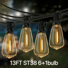 Dây đèn năng lượng mặt trời ngoài trời dài 150/100FT/50FT/25FT/13FT có điều khiển từ xa, đèn dây năng lượng mặt trời có thể điều chỉnh độ sáng với bóng đèn chống vỡ, đèn LED ST38 trang trí sân vườn, đèn treo trang trí sân vườn, tiệc sinh nhật, trang trí Giáng sinh, chịu được mọi thời tiết. - màu vàng - Xem 9