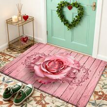 1/2/3pcs Valentine's Day Kitchen Rugs, Heart & Rose Pattern, Pink Wooden Grain Background, Polyester Material, Suitable For Kitchen, Bathroom, Entryway Decor, Kitchen Rug, Kitchen Mat, Doormat, Home Decor - Multicolor - View 15