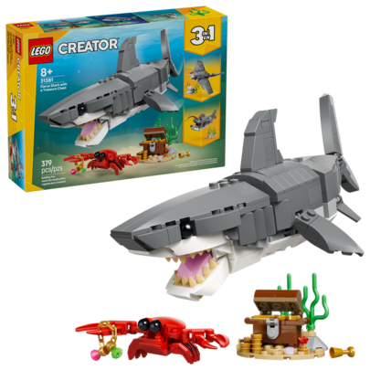  Bộ đồ chơi lắp ráp LEGO Creator Cá Mập Hung Tàn Mang Rương Kho Báu dành cho bé trai và bé gái - Trẻ em có thể tự lắp ráp hình cá mập, cá hoặc cá đuối - Trang trí phòng ngủ hoặc kệ sách cho trẻ từ 8 tuổi trở lên - 31381
