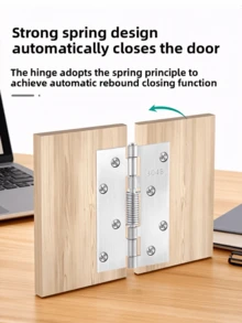 4个不锈钢自动闭合弹簧合页，自闭合折叠隐藏式门合页，小型弹簧合页，适用于电箱、衣柜、橱柜和室内门，顺滑静音自动回位五金件