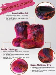Women's Multicolor Boots Faux Fur Boots Slip-On Mid-Calf Boots, Fluffy Furry Warm Winter Snow Boots Fashion Y2K Style For Halloween, Christmas, Holiday Party - 中紫紅色 - 查看 9