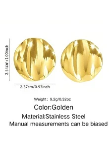 1 套极简主义不对称几何不锈钢项链和耳环首饰套装，适合女性日常佩戴或时尚通勤 - 金黃色 - 查看 11