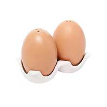 1set Ceramic Salt And Pepper Shaker Set, Egg-Shaped Ceramic Seasoning Jar, Funny Spice Bottle, Mini Brown Egg Shaped Shakers With Carton Design Holding Stand For Kitchen Spices - Multicolor - View 6