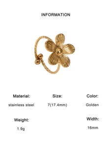 3pcs/Set Fashionable & Elegant Minimalist Floral Design Gold-Plated Stainless Steel Adjustable Rings, Suitable For Women's Daily, Party, And Date Wear - Three Piece Set - View 8