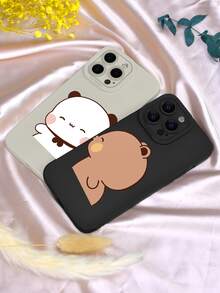 1个情侣接吻熊2D打印创意趣味可爱情侣手机防震保护壳，适合送给朋友、家人、情侣，生日、圣诞节、新年礼物。黑色/白色哑光软保护壳，兼容苹果手机。 - 黑色 - 查看 7