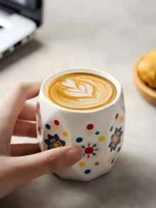 1 pieza Taza de café de cerámica con diseño de dados creativos, taza de estilo bohemio para espresso, taza con asa de agarre impresa a color, taza de té de estilo medio oriental para el Ramadán - Multicolor - Ver 5