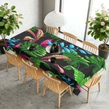 1pc Tropical Plant Printed Tablecloth, Suitable For Party, Picnic, Dinner Decoration, Green Leaf Pattern Polyester Tablecloth, Fits Living Room, Kitchen, Dining Room Table Decor, Machine Washable, Easy To Clean