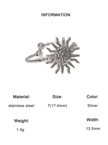 1 件独特简约的不锈钢太阳形开口指环，适合女性日常佩戴、派对、约会