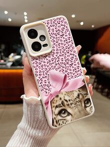 1 pieza Funda de teléfono suave, a prueba de agua y golpes, antideslizante, con diseño de lazo de estampado de leopardo minimalista, adecuada como regalo de cumpleaños/festividad para amigos, familia, parejas, compatible con teléfonos Redmi - Multicolor - Ver 3